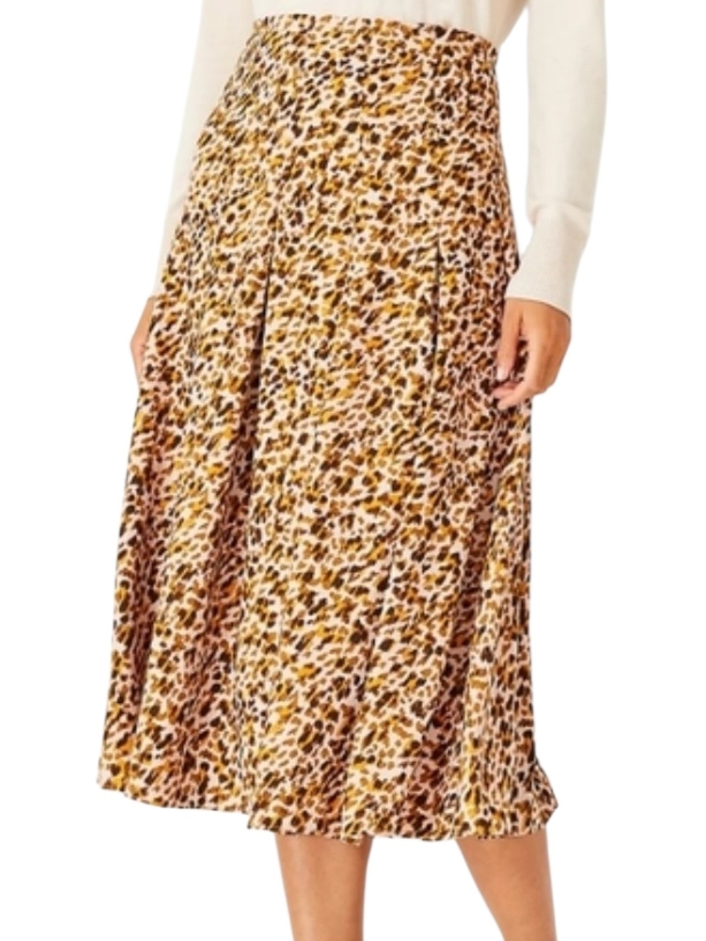Ann Taylor Leopard-Print A-Line Midi Skirt in Brown and Cream - Picture 1 of 8